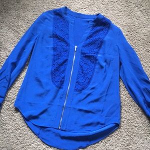 Bebe Royal Blue lace and zip blouse